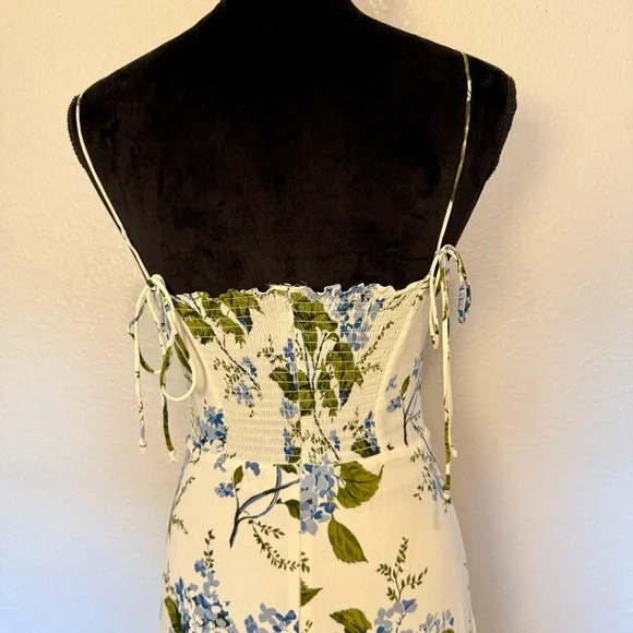Reformation Juliette Floral Print Midi Georgette Dress White Blue Green Size 6 - Picture 9 of 14